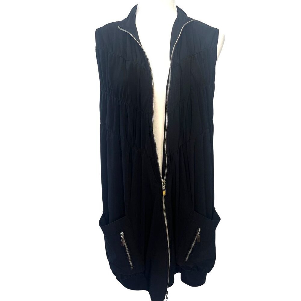 Frank Lyman Sleeveless Ruched Zipper Tunic Black Size 12 Ladies Lagenlook